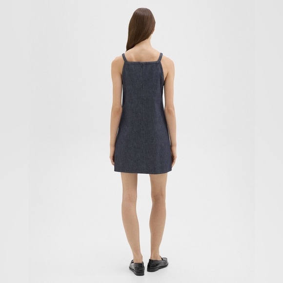 THEORY Crip Denim Square Neck Pinafore Dress in Indigo Size 2 NWT - Picture 3 of 11